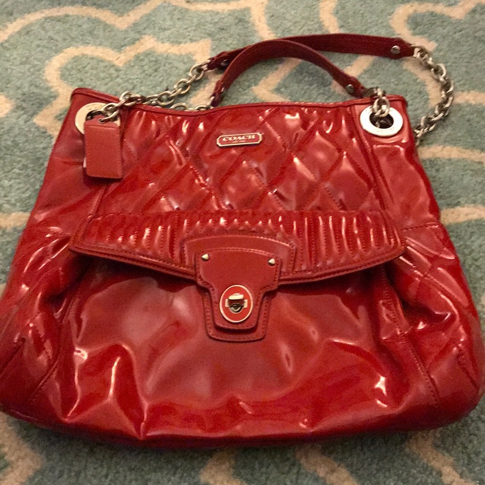 Red patent leather coach purse